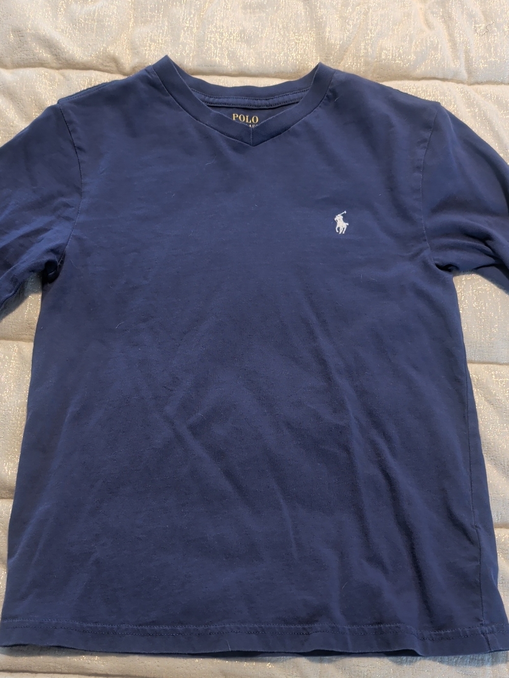 Polo by Ralph Lauren Navy V-Neck Short Sleeve Tee with White Pony Logo